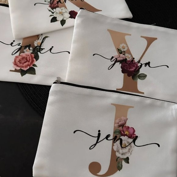 Personalized Rose Makeup Travel Cosmetic Bag Vacation Bridesmaid -Gift Monogram - Picture 2 of 5
